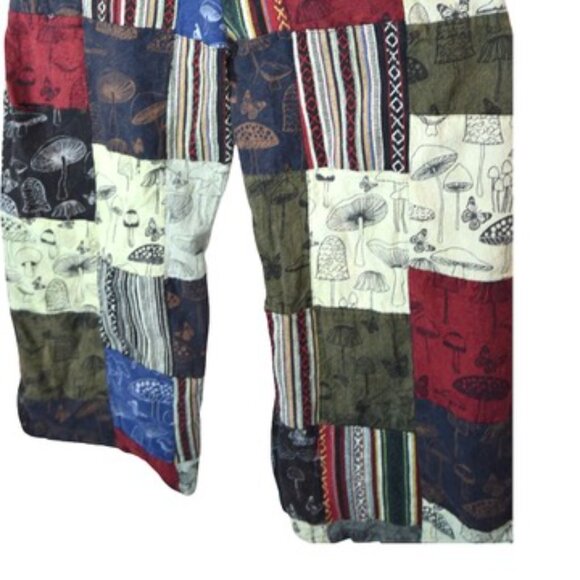 Patchwork Mushroom Overalls Hippie Boho Festival Cottagecore Granola Fairycore - Picture 4 of 8